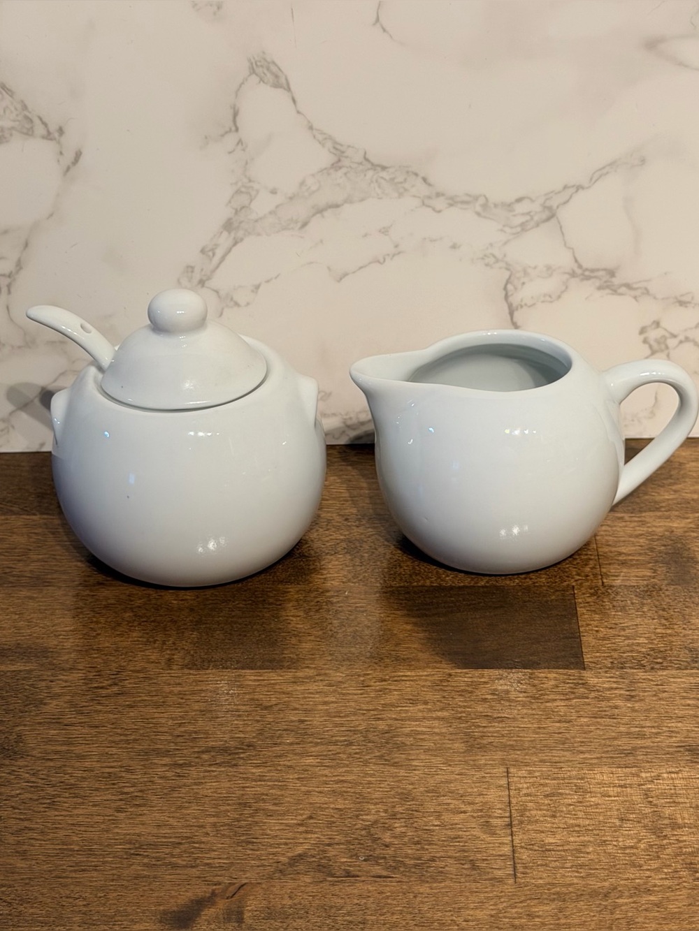 Wegmans White Ceramic Creamer and Sugar Set